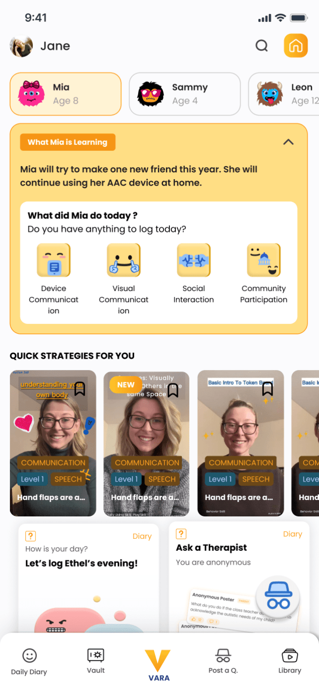 VARA app home screen